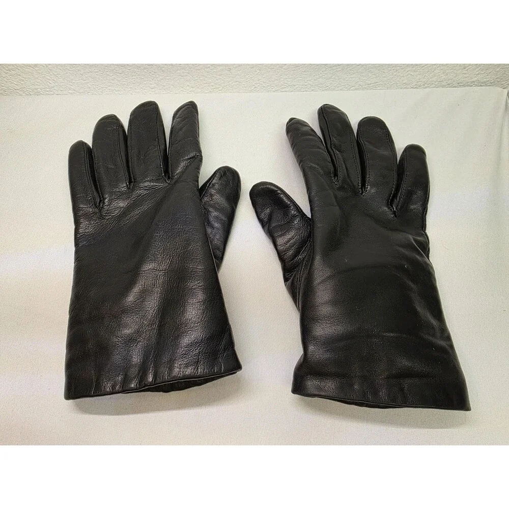 Vintage Black Leather Gloves Size 7.5 Retro Unisex Gloves, Genuine Leather